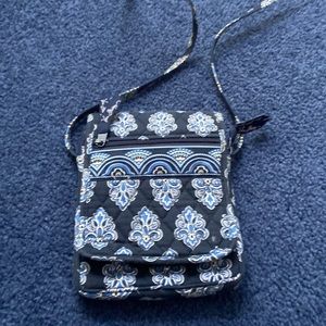 Navy and white quilted hipster with strap